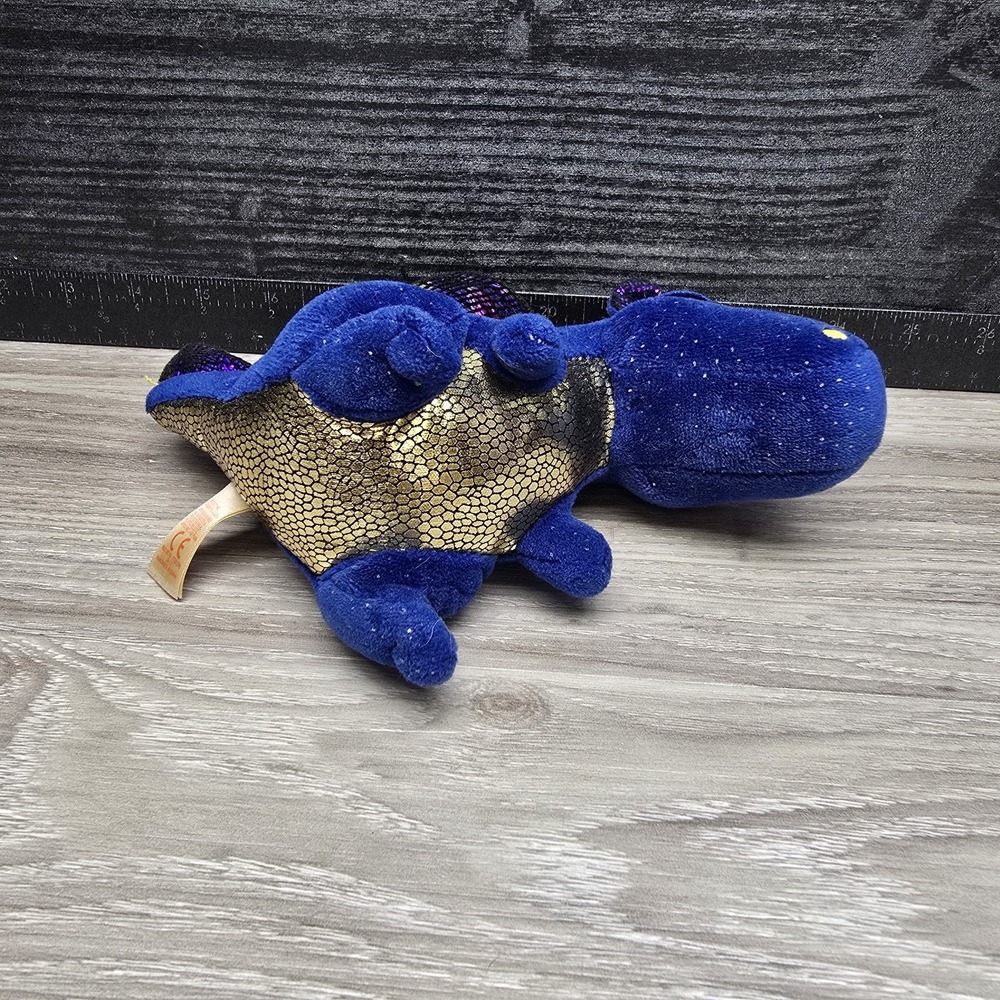 TY‎ Beanie Boos 6" Sapphire Blue Gold Dragon Plush Stuffed Animal Dinosaur - Picture 8 of 10